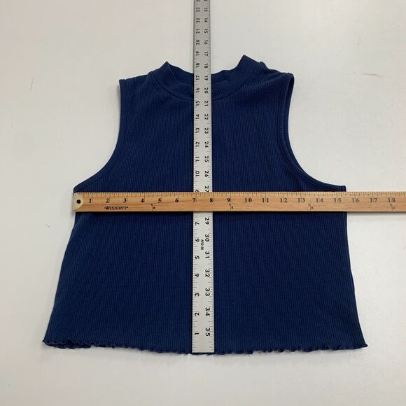 GB Fashion Francescas Tank Womens M Navy Ribbed Sleeveless Lettuce Hem Mock Neck - Picture 9 of 13